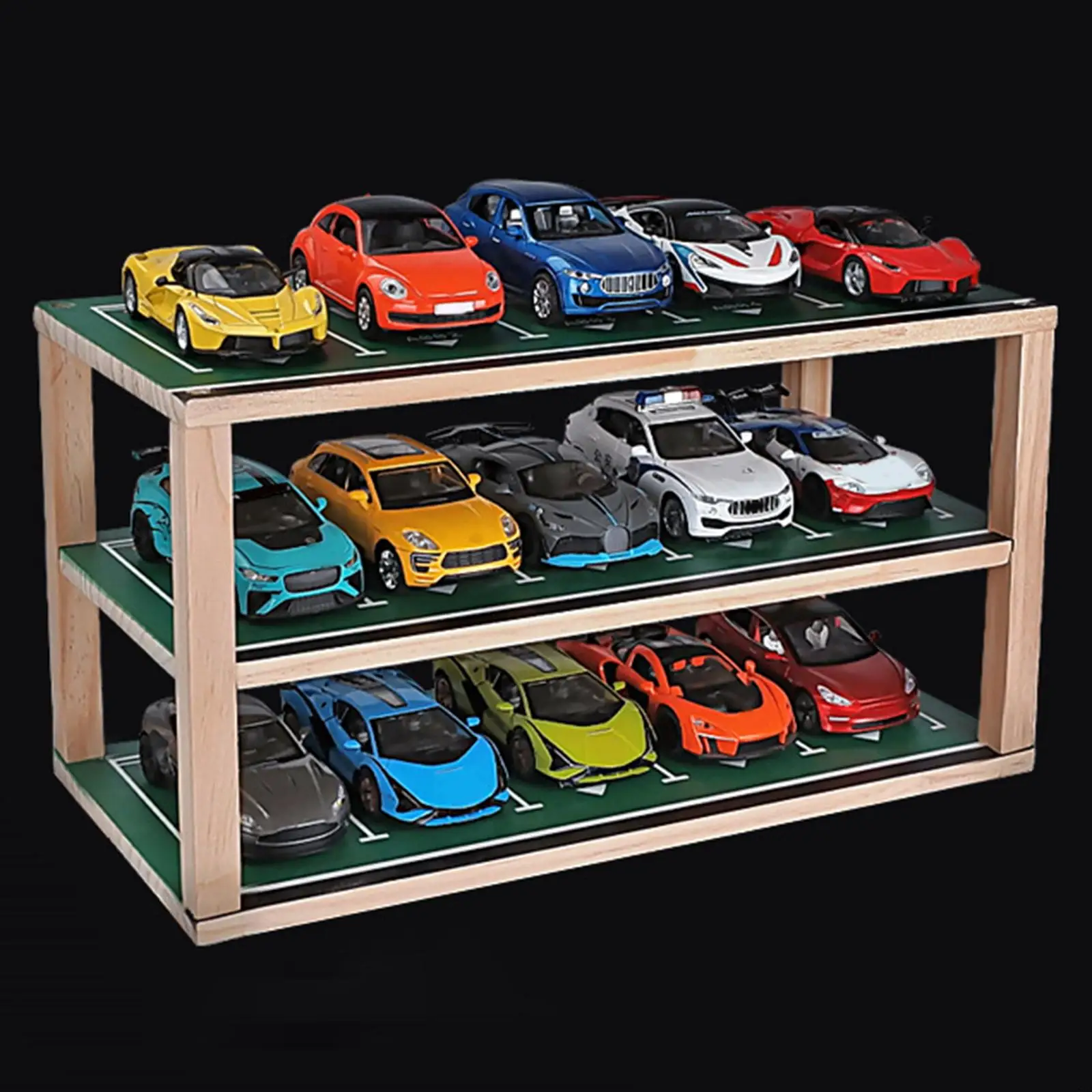 

3 Tiers Wood Car Model Display Case Mini Toys Storage Strong And Durable Open Parking Garage Model Collectors
