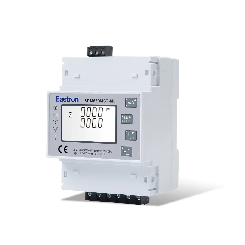 SDM630MCT-ML-TCP 100mV CT 연결, 3 상 DIN 레일 멀티 회로 TCP 다기능 에너지 계량기, 백라이트 LCD 화면