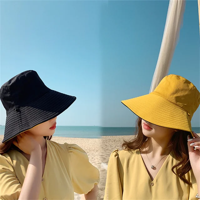 Unisex Sun Hats Women Summer Double Side Bucket Hat Men Pure Color Fedoras  Outdoor Fisherman Hat Visor Basin Cap Fast Wholesale