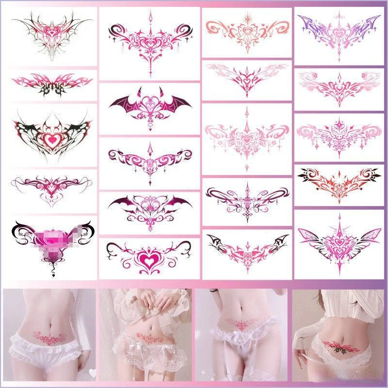 

20pc/Lot Waist Abdomen Sexy Temporary Tattoo Sticker Female Covered Scar Waterproof Succubus Totem Human Fake Tattoos Watercolor