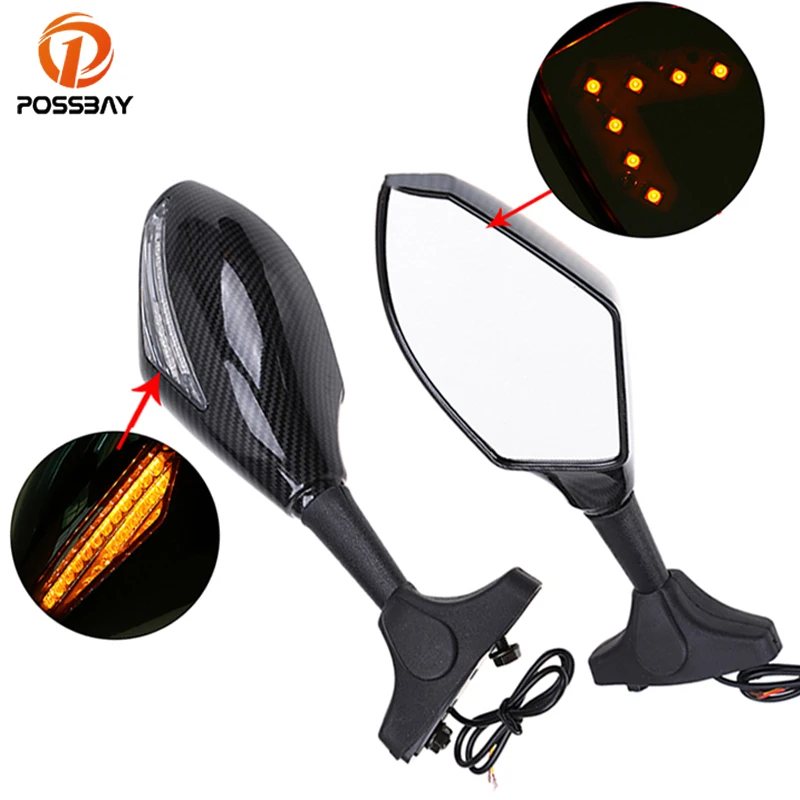 

POSSBAY Motorcycle Mirrors with LED Turn Signal Luces for Honda Suzuki Yamaha Retrovisor Moto Espejo Scooter Rearview Mirror