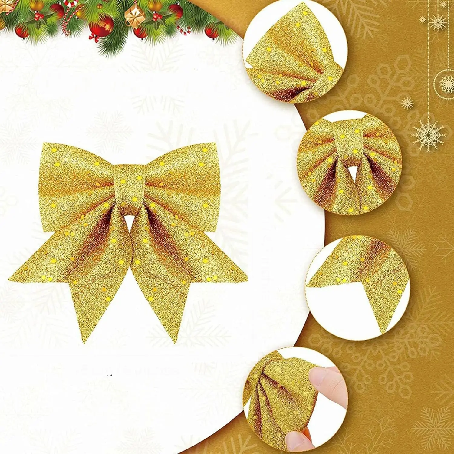Sparkling Bow Valentine's Day Decoration Xmas Tree Pendant Ornament Home Christmas New Year Party DIY Bows Decoration 4pcs