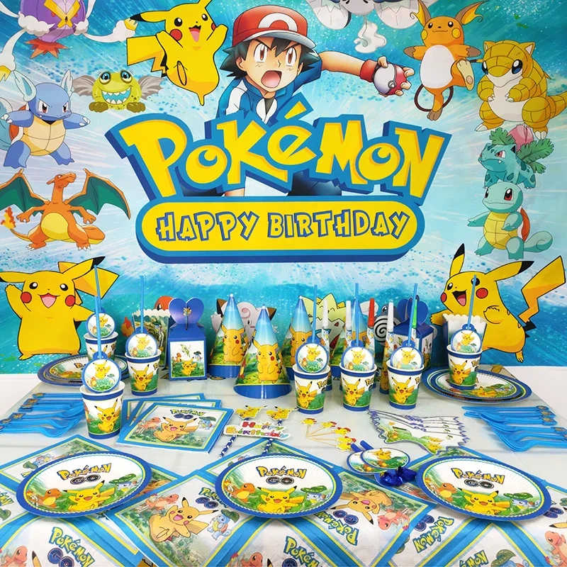 Pokemon Theme Kids Birthday Party Decorations Disposable Tableware Set Balloons Backdrops Baby Shower Pikachu Party Supplies