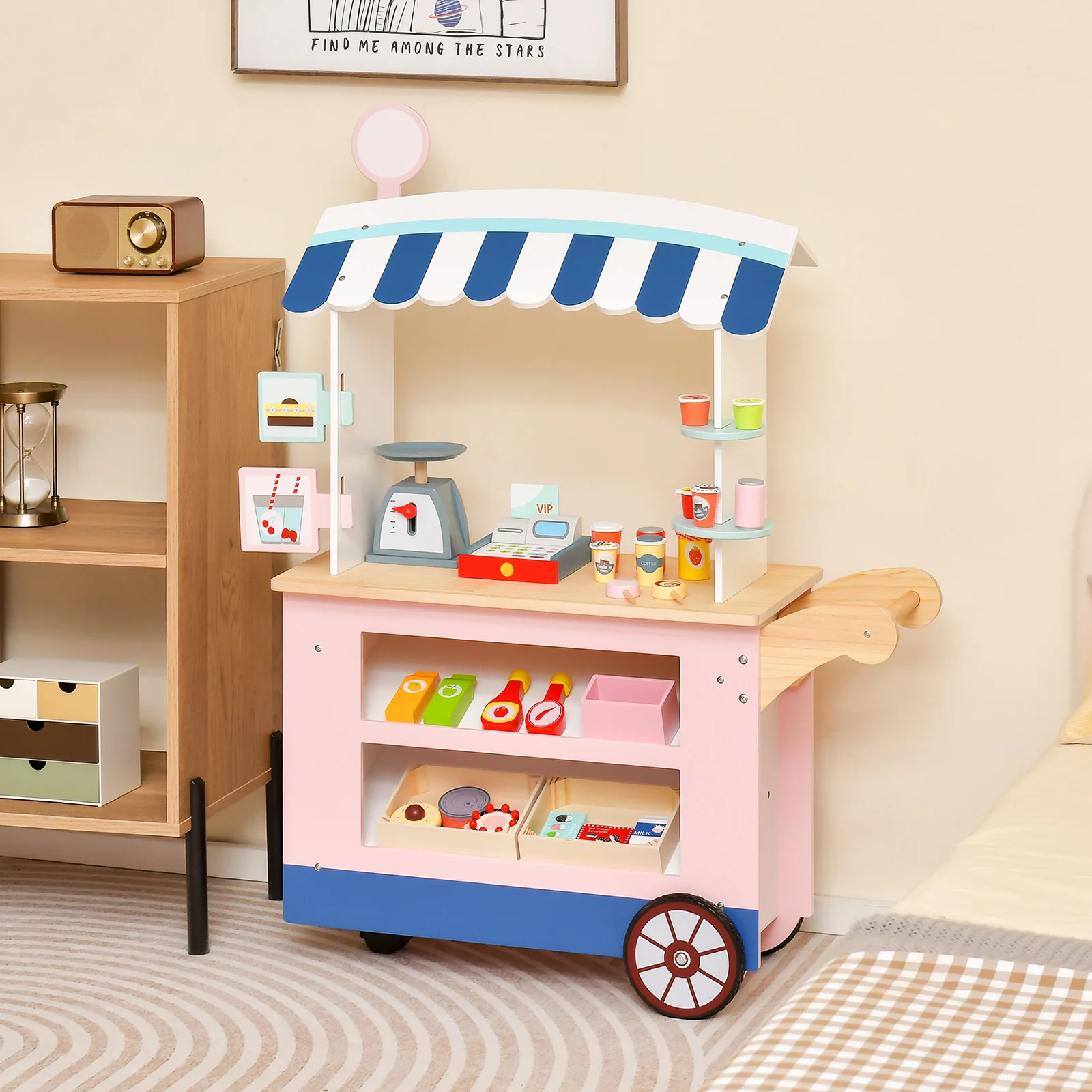 Kids Snacks & Sweets Food Cart Kids Toy Cart Play Set w/ 30 PCS Accessories 3