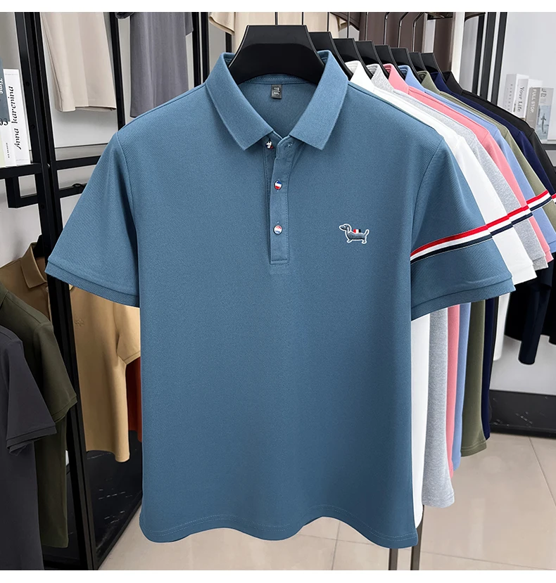 Fashion puppy embroidery men's short sleeve polo shirt luxury brand striped decoration summer breathable business casual T-shirt 15 S479c196da41549e2bbd9bd24099666e8g