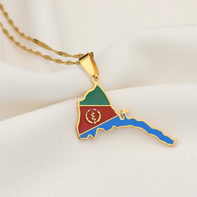 SONYA Eritrea Map Flag Pendant Thin Necklaces for Women Girls Gold Color  African Map of Eritrean stainless steel Jewelry 3