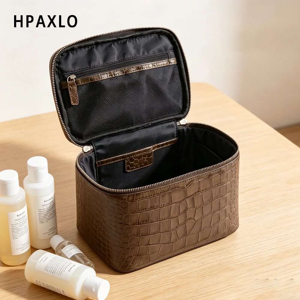 Trending Crocodile Embossed Himalaya Leather Toiletry Bag Large Capacity Travel Cosmetic Pouch Monogram Initial Customization 5
