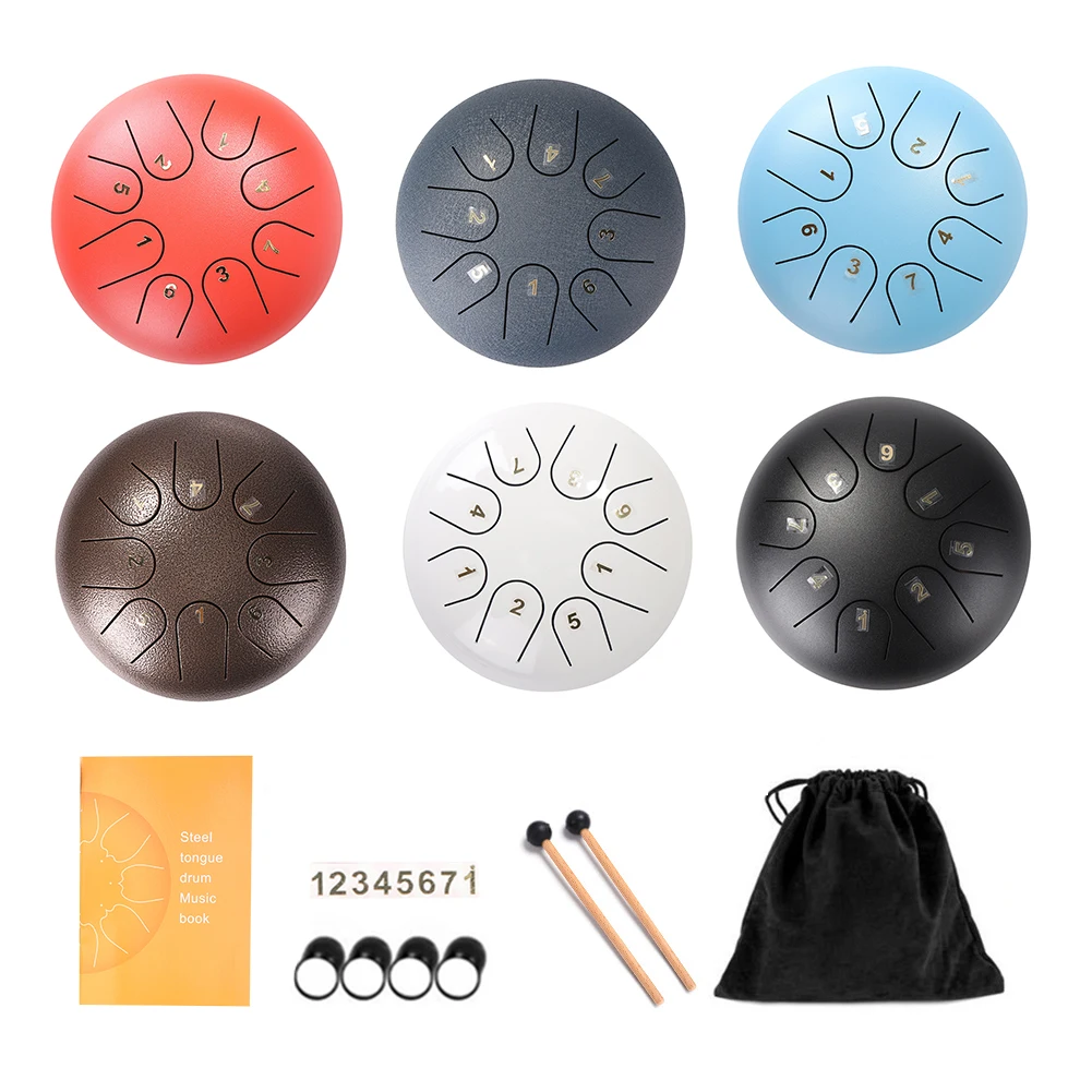 Steel Tongue Drum Percussion Instrument 6 Inches 8 Notes Handpan Drum with Storage Bag Stress Relief for Kids Adults Outdoors