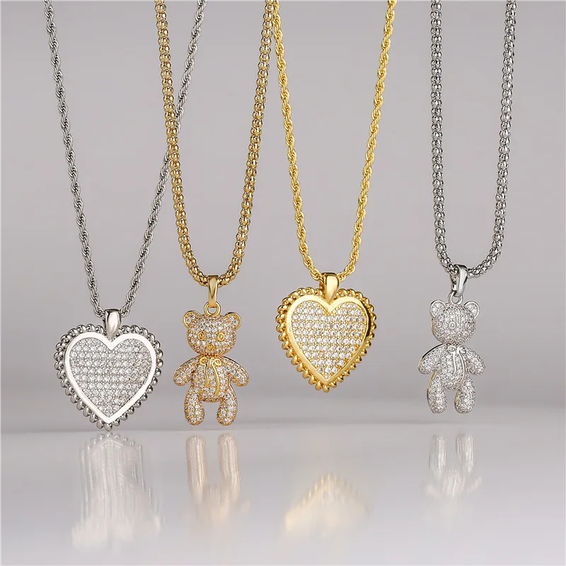 HECHENG-Collier pendentif coeur ours brillant pour femme, bijoux de fête tendance, mode, vente en gros