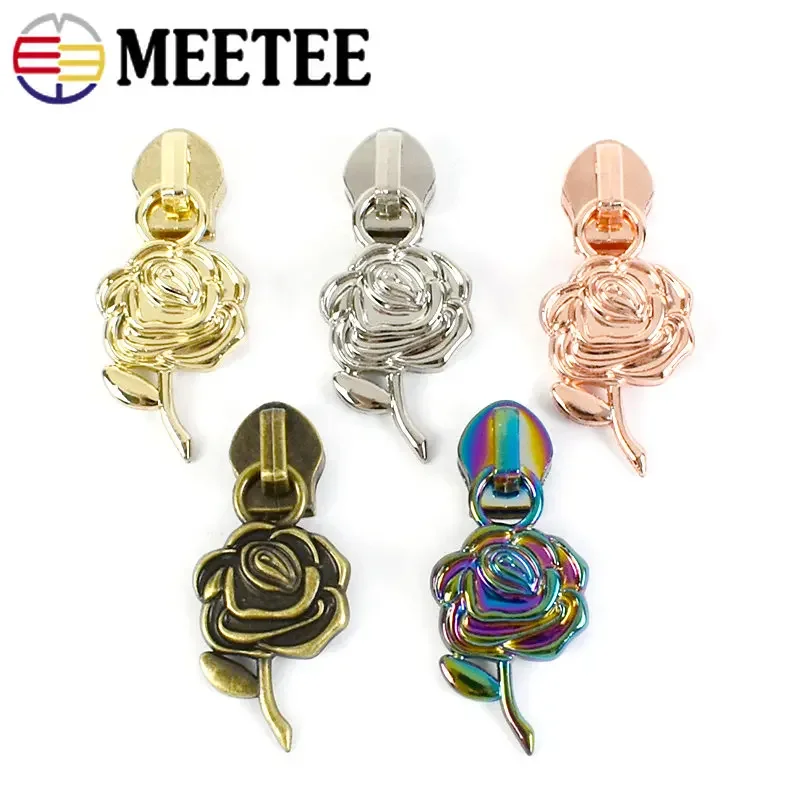10Pcs 5# Rose Zipper Slider for Nylon Zippers Head Decoration Zip Pull Repair Kit Bag Clothes Jacket Coat DIY Sewing Accessories