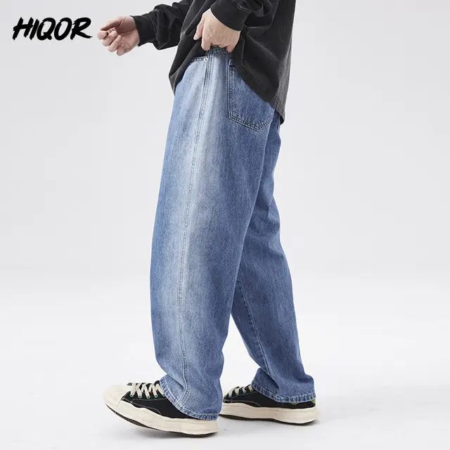 HIQOR Streetwear 한국어 스타일 느슨한 바지 블루 2023