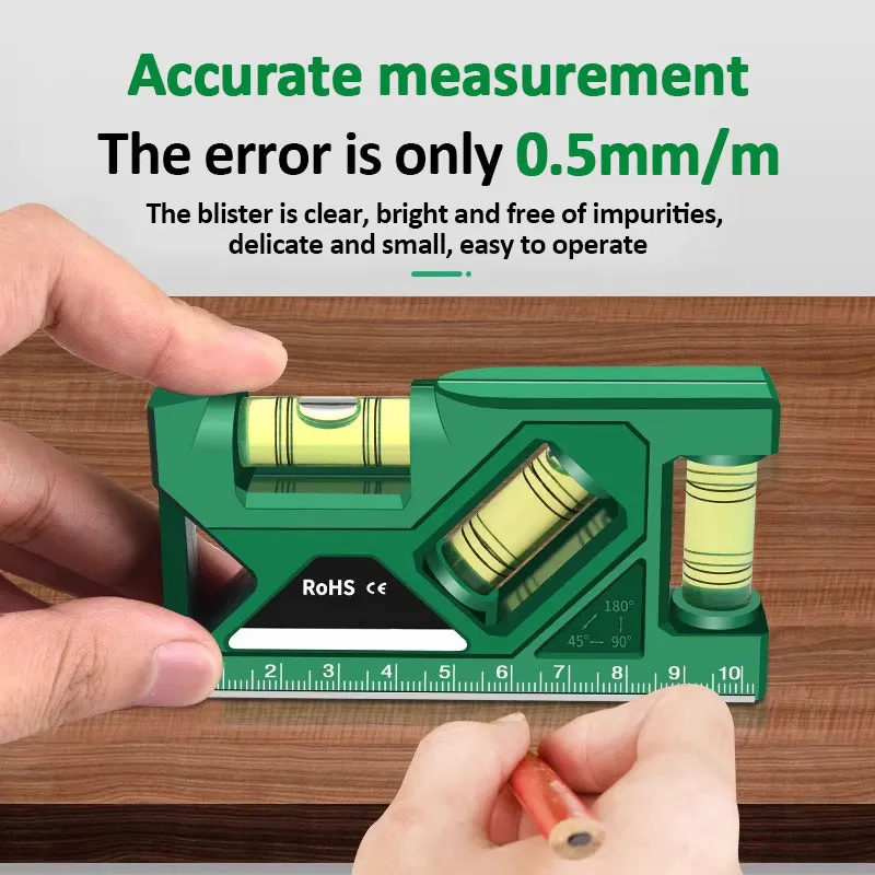 Portable Magnetic Pocket Level Gauge Mini Protractor with Metric Ruler Woodworking Level Gauge Horizontal & Vertical Measure