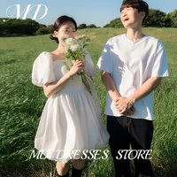 MD Simple Strapless A-line Short Wedding Dresses Puff Sleeve Pleat Korea Photoshoot Customized Mini Bride Gown Corset 2025 웨딩드레스 1