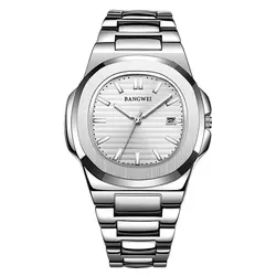 Luxury Men's Stainless Steel Sport Chronograph Watch - 2024 Edition, Quartz, 30M Waterproof, with Automatic Date (Silver white)