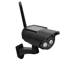 Outdoor Solar-Powered Dummy Security Camera with Flashing LED Light (Black)