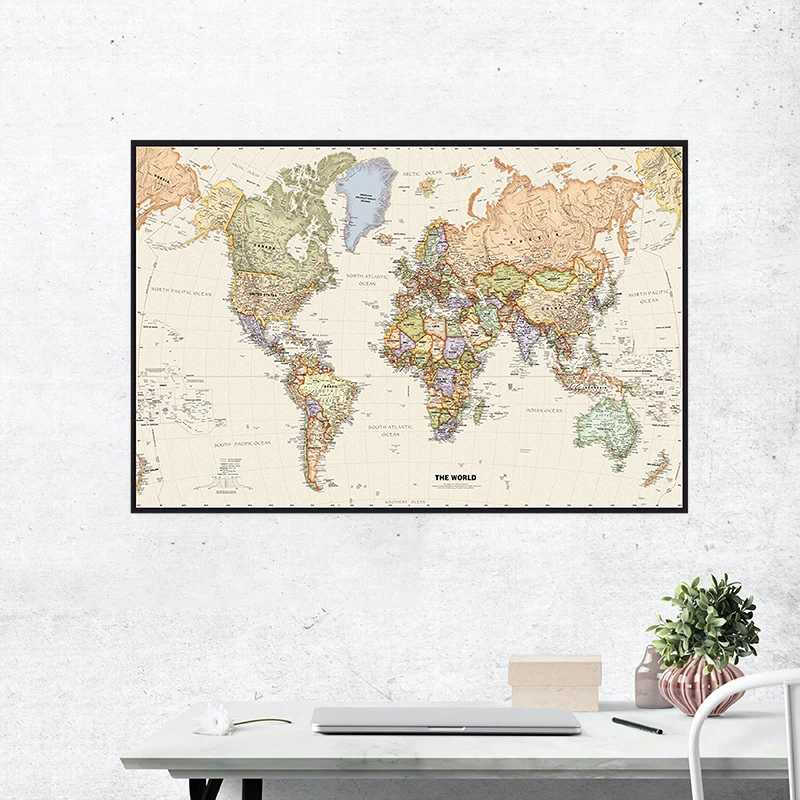Retro World Map 75*50cm Wall Art Poster and Prints Non-woven Canvas Painting Office School Supplies Room Home Decor Travel Map