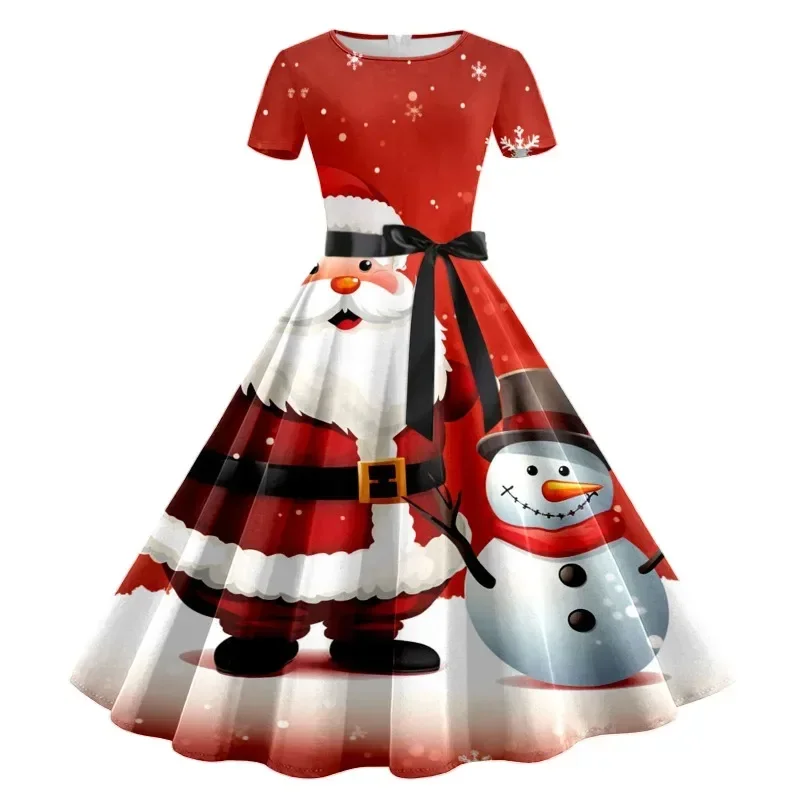 

2023 Christmas Dresses For Women 1950s Vintage Housewife Swing Robe Santa Print Elegant Evening Party Dress Prom Gown Vestidos