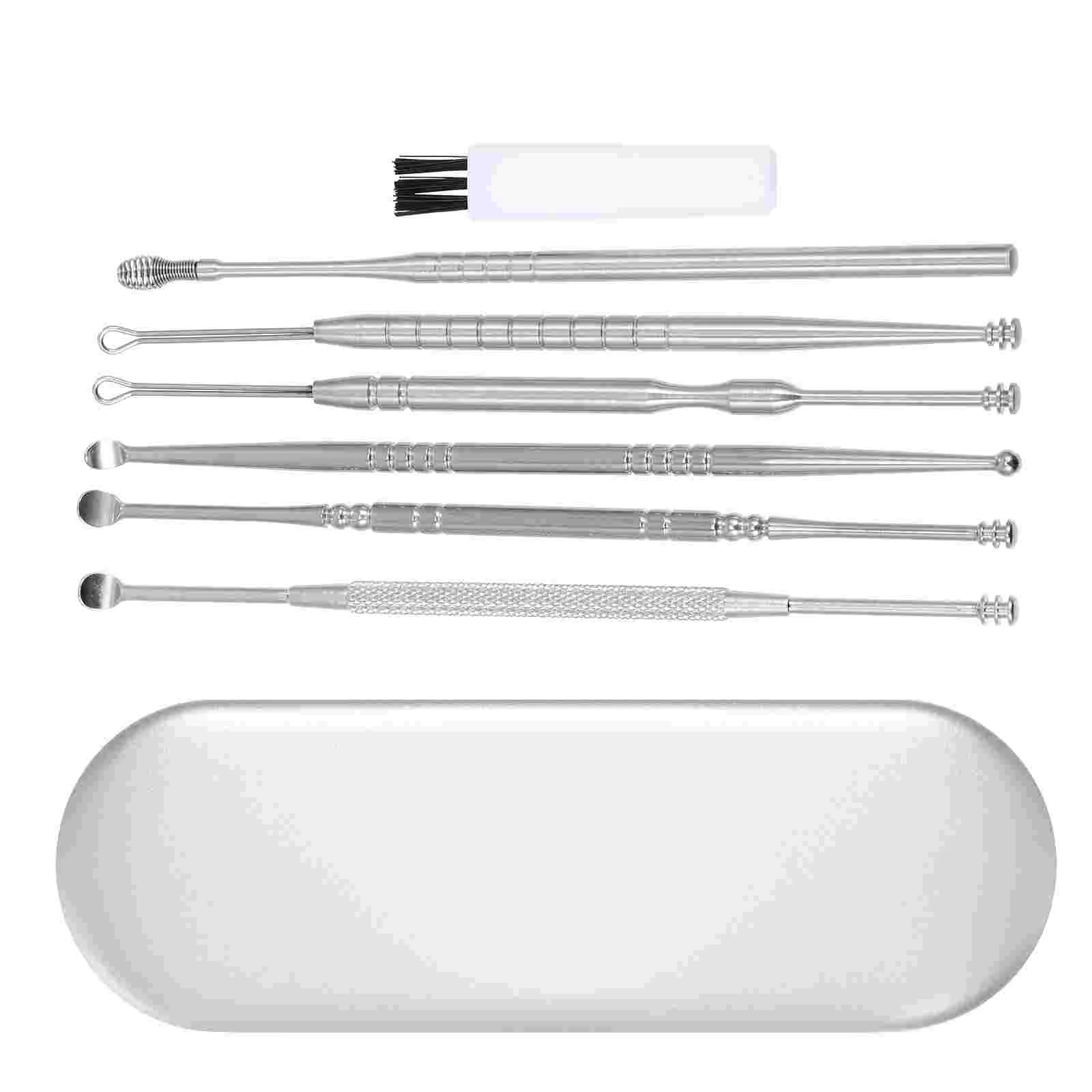 Toothpick Case Stainless Steel Ear Spoon Headset Wax Remove Tool Cleaning Kit Silver Professional Earwax Scoops Man 3