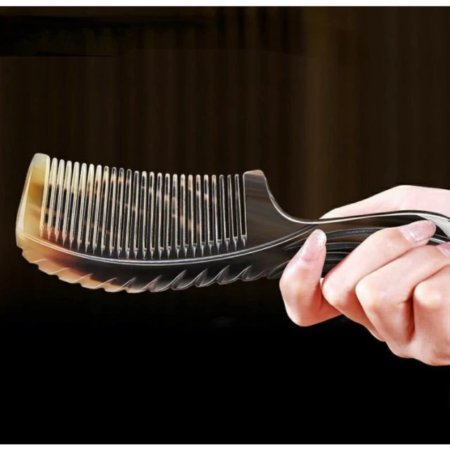 Natural Buffalo Horn Comb Fine Teeth Anti Static Massage Hair Comb with  Thickening Round Handle for Head Health - AliExpress