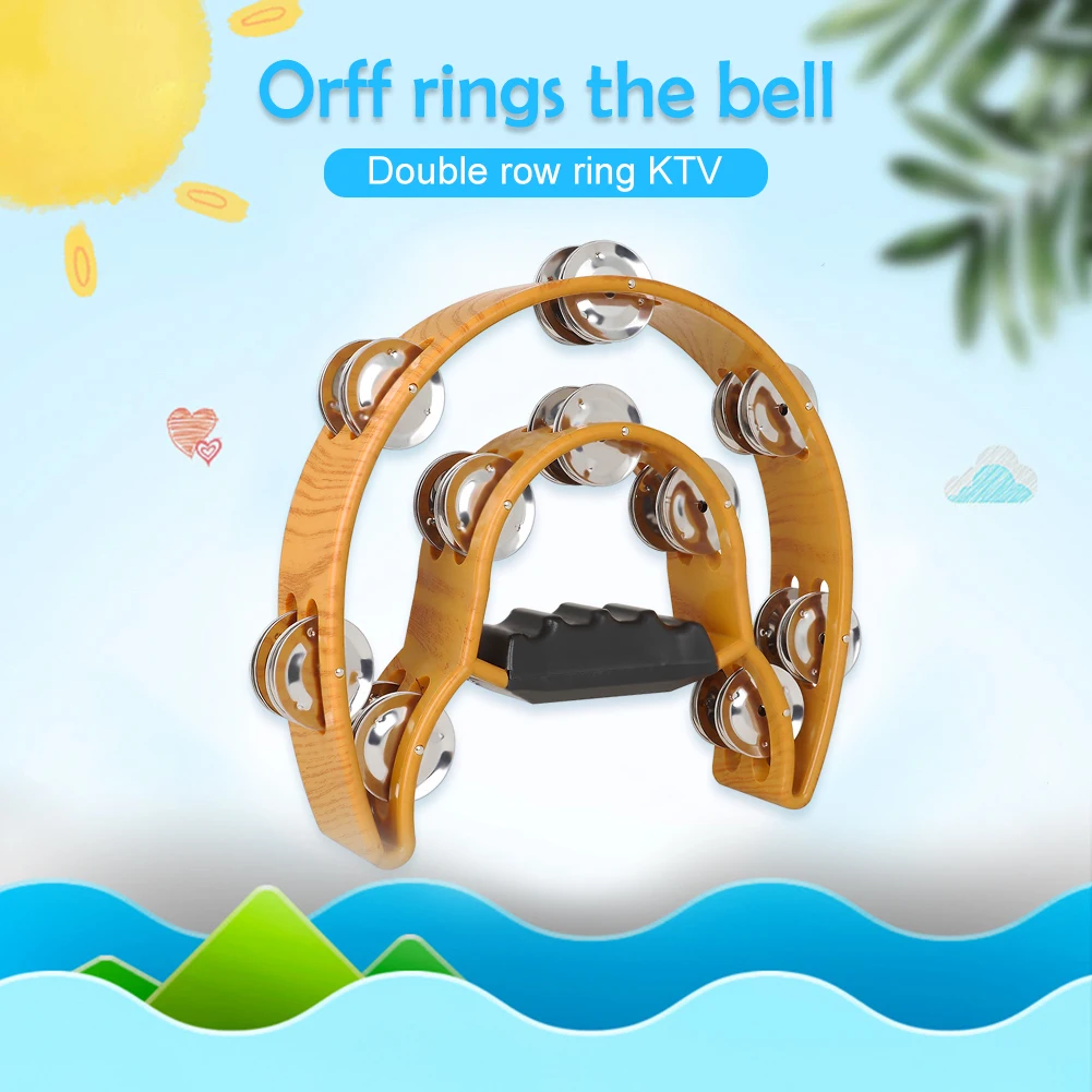 Wooden Half Moon Drum Orff Tambourine Percussion Musical Instruments Hand Bell