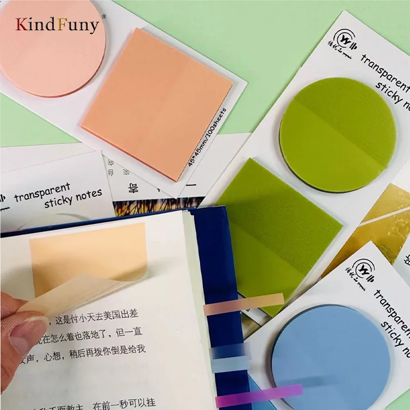 KindFuny  100 Sheets Transparent Sticky Notes Scrapes Stickers Note Pads Paper Clear Notepad School Stationery Office 6
