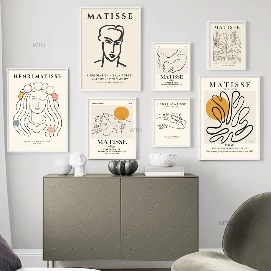 Картина на холсте с абстрактными линиями Пикассо женщина дерево солнце голубь