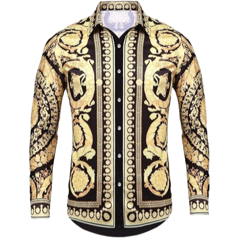

Mens Long Sleeve Fashion Luxury Design Print Dress Shirt