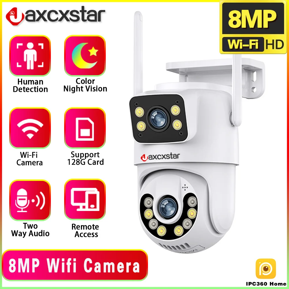 

8MP 4K WIFI IP Camera Dual Lens PTZ Surveillance Camera Outdoor Waterproof Security Portection IR Color Night Vision Smart Home