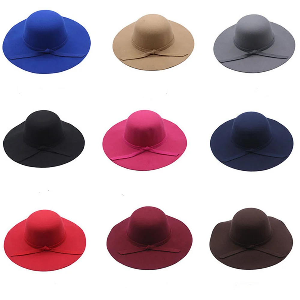 Fedoras Big Brim Felt Floppy Hats For Women British Style Vintage Church  Hats Lady Elegant Autumn Winter Flat Cap Christmas Gift