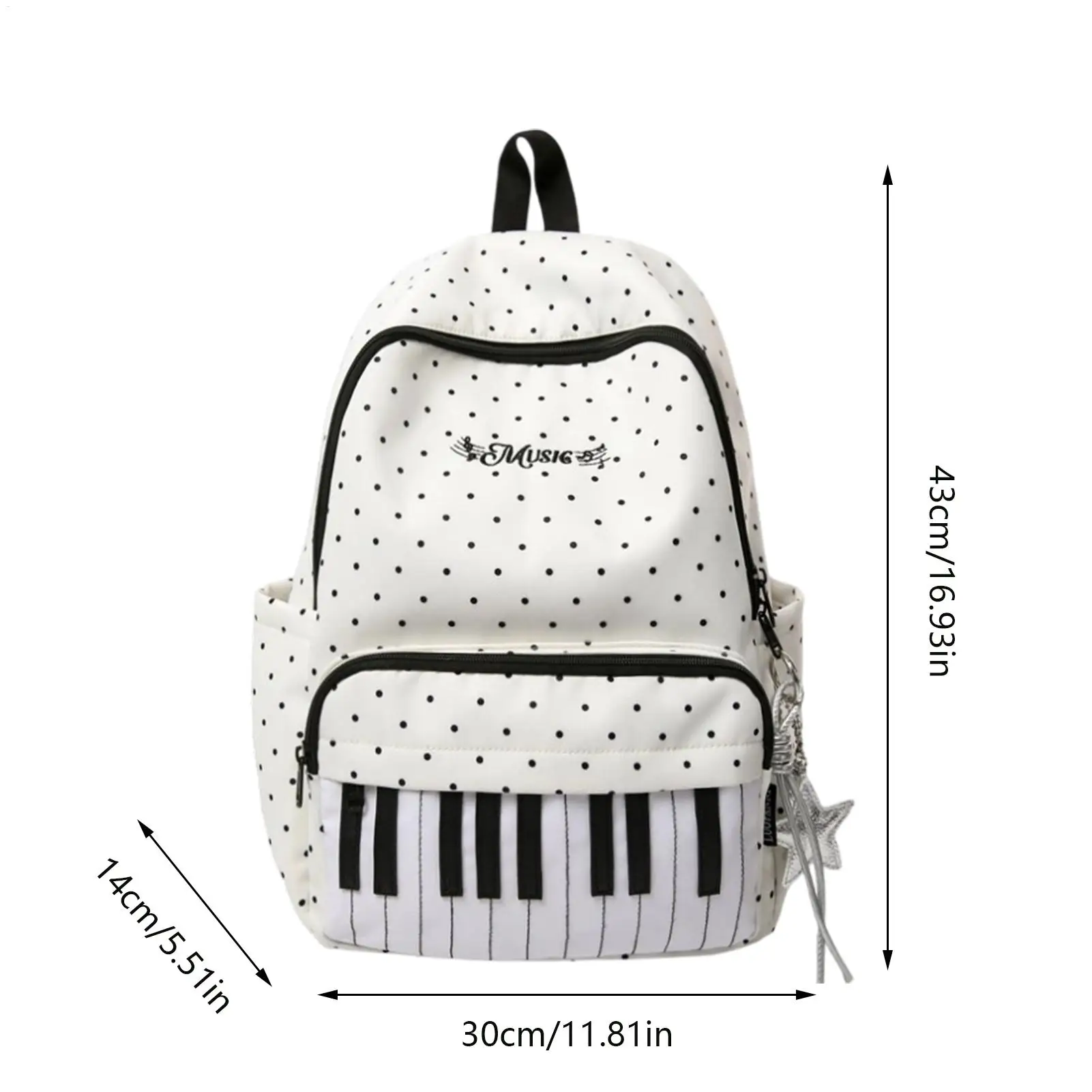 Zaino per Studenti di Musica, Zaino da Donna con Stampa a Pois, Borsa di Grande Capacità, Zaino Semplice e alla Moda per Donna e Ragazza - immagine 6