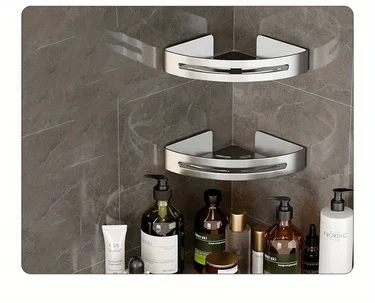 White Wall-Mounted Bathroom Storage Rack - Triangular Square Organizer