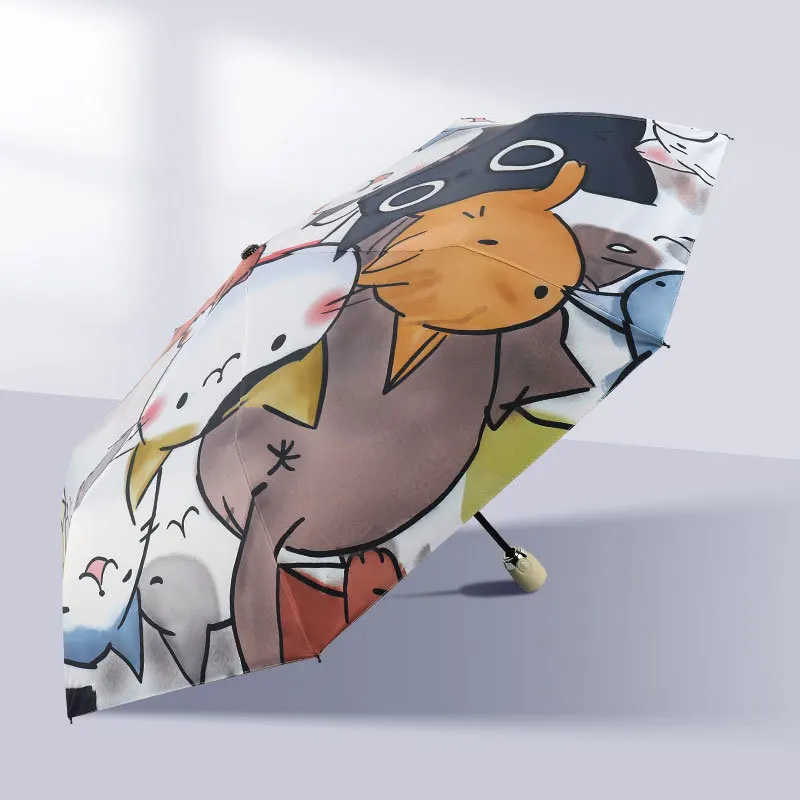 Automatic Umbrella Women Automatic Umbrella Cartoon Cat Claw Automatic Folding Travel Umbrella Black Coating Sunscreen Girls Kids Paraguas