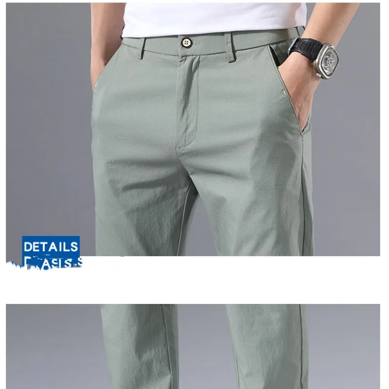 Spring and Autumn Men's Elastic Elastic Button Zipper Straight Solid Color Long Slim Fashion Elegant Casual Commuter Pants