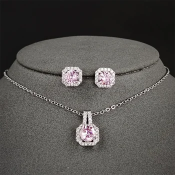 2024 New Trendy pink Color Earrings and Necklace Pendant Set for Women Anniversary Gift Jewelry Wholesale x1104-e1104 1