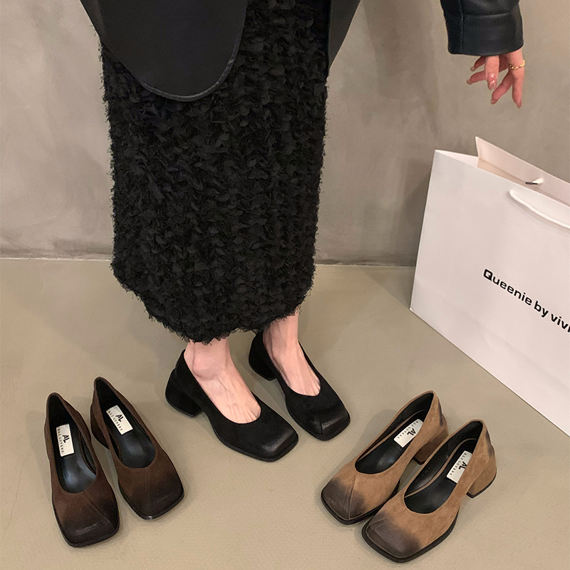 Vintage Slip On Women Mary Jane Shoes Fashion Shallow Shoes Spring Autumn Ladies Elegant Dress Thick Heel Shoes