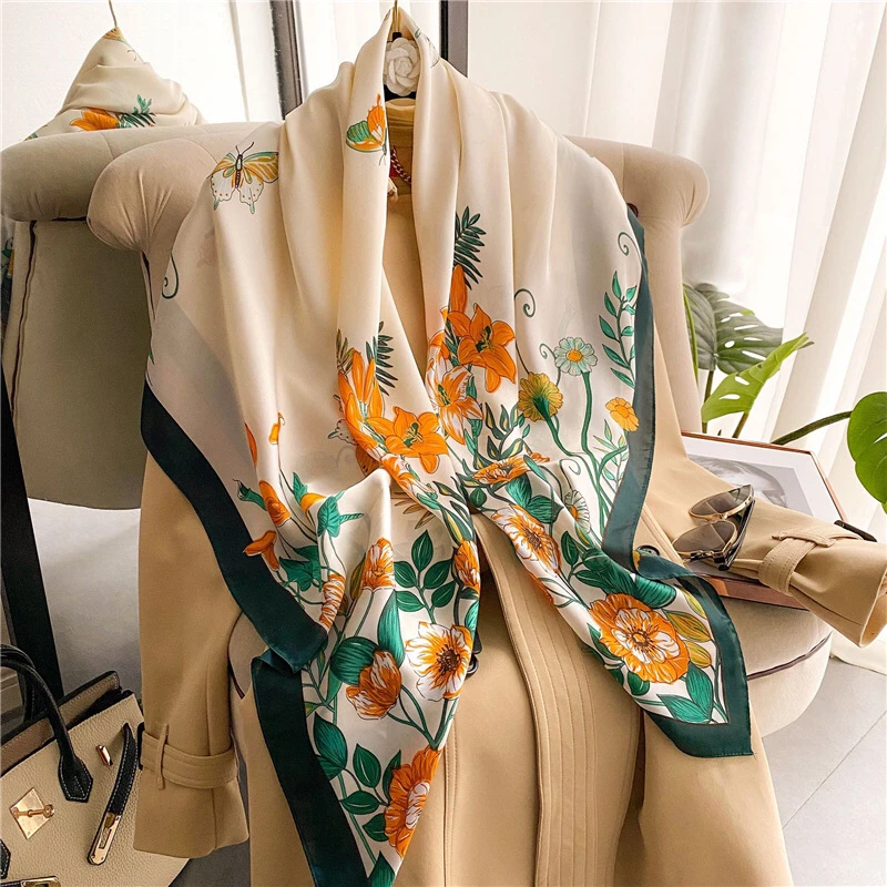 

2022 Warm Shawl Wraps Female New Silk Square Scarf Women Luxury Spring Hair Band Foulard Hijab Headkerchief Scarves Echarpe