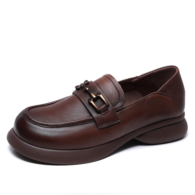 

2023 Spring Woman Genuine Leather Loafers Casual Women Student Shoes Slip On Round Toe Platform Footwear Female Shoes