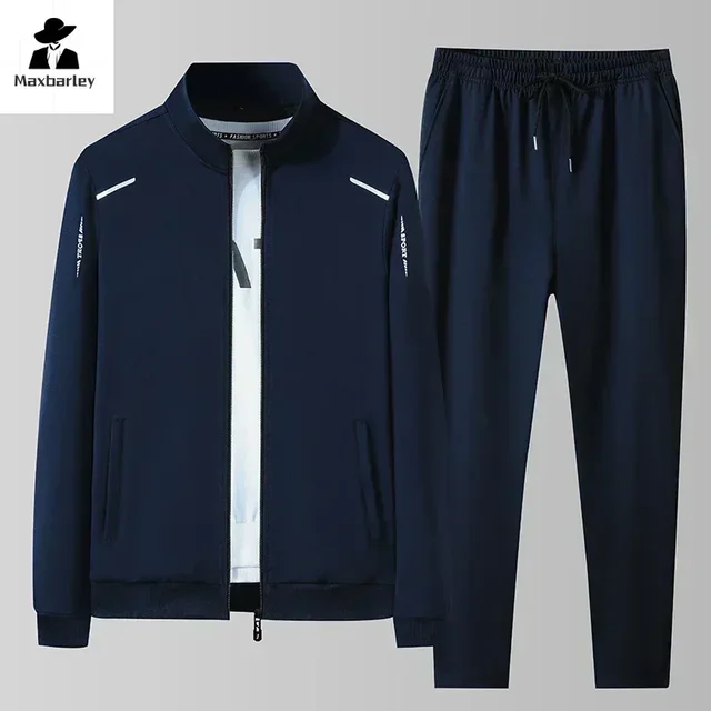 2024 Spring Autumn Sweatshirt SweatPants Trousers For Men Set Two Piece Black Tracksuit Hip Hop Streetwear Running Sport Clothes 5