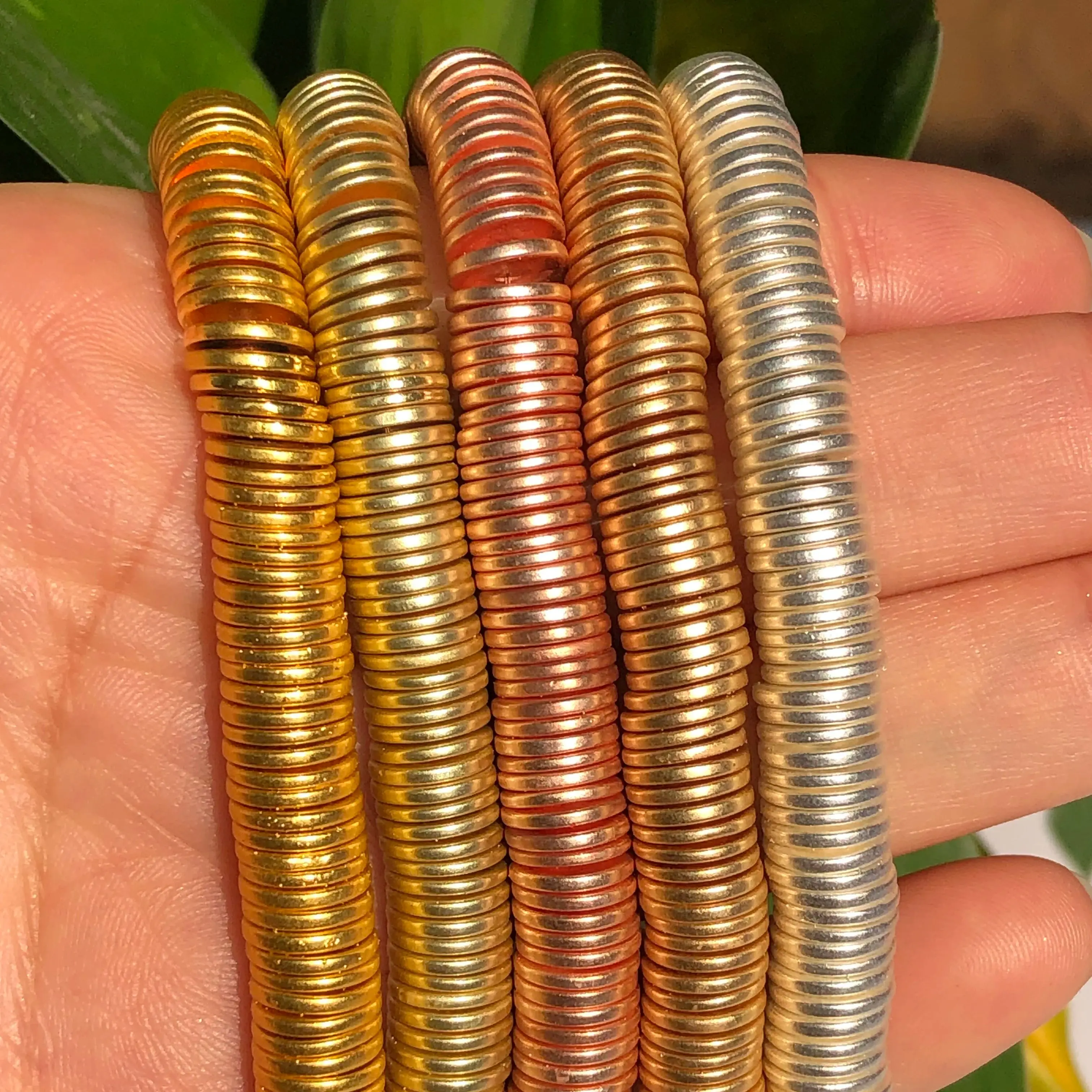 Natural Stone Matte Gold & Silver Plated Hematite Rondelle Beads