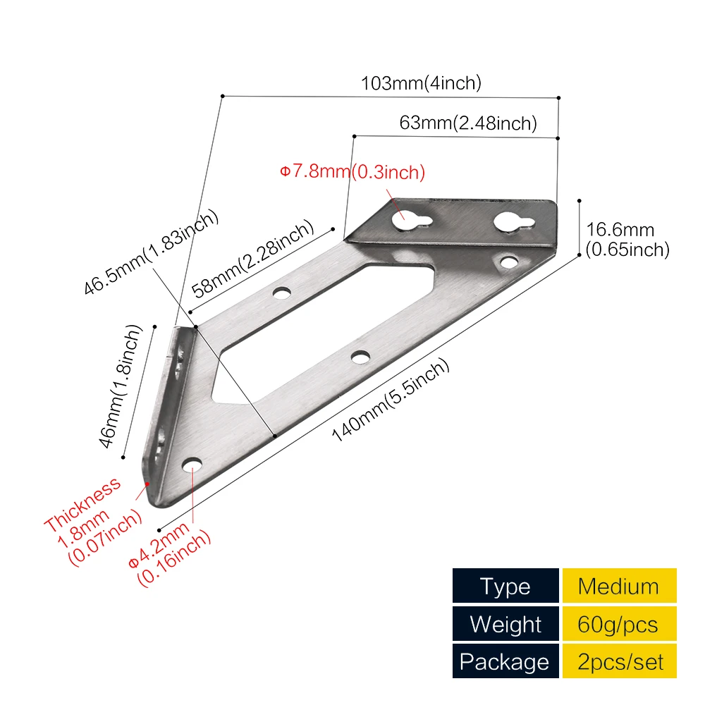 Trapeziform Angle Brackets 1-4 Pcs Stainless Steel Triangle Shelf Support