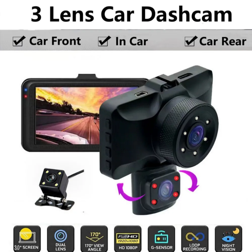 

3“ IPS WiFi Dash Cam Car Camera 1080P 3 Lens Driving Recorder Car Dash Camera Night Vision Dashcam Car DVR camara para vehiculo
