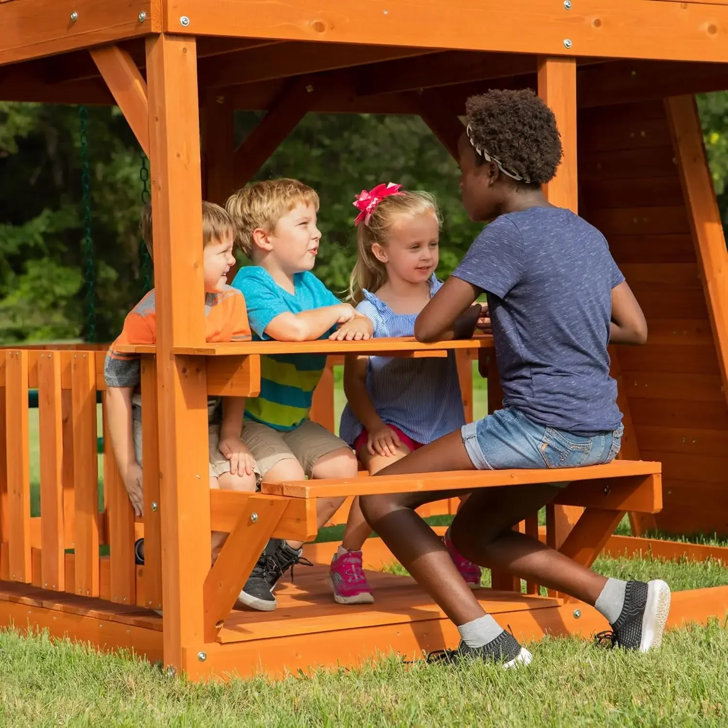 Cedar Wood Swing Set with Slide & Clubhouse 6