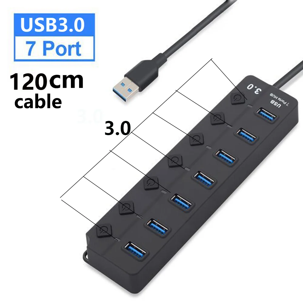 USB Hub 3.0 Multiprise USB High Speed Splitter 7 Port thumbnail 6
