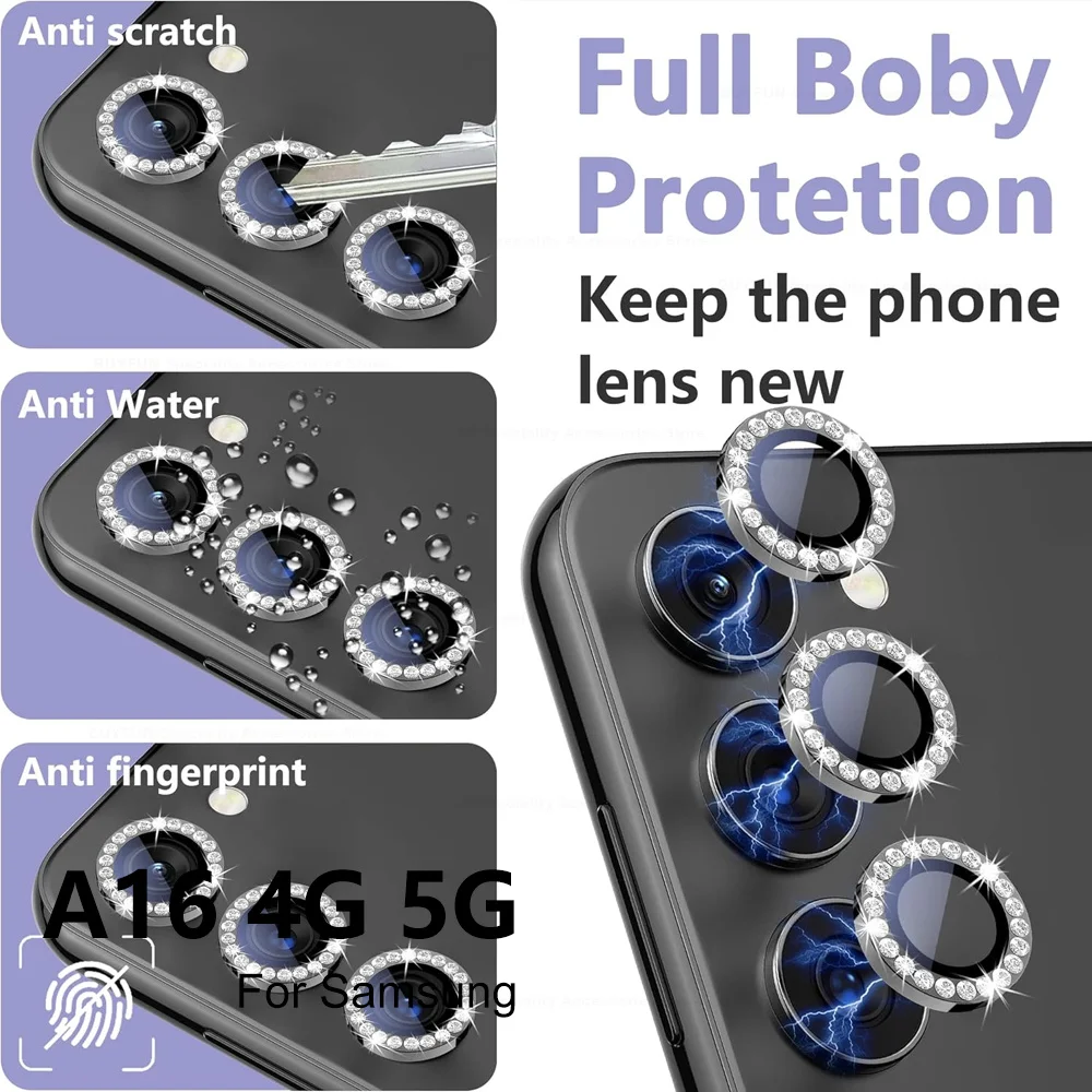 Diamond Camera Lens Protector with Shiny Tempered Glass and Alloy Metal Ring