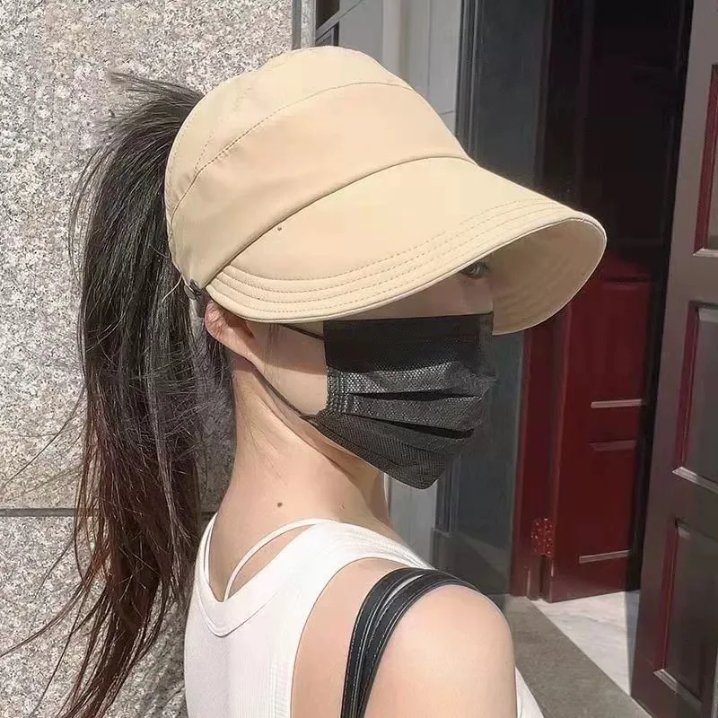 Anti-UV Women Cap Wide Brim Breathable Foldable Sun Hat Mask Hang Outdoor Sport Visor Quick Drying Sunscreen Hiking Cycling Hat