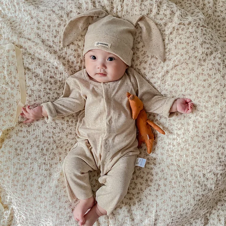 

Newborn Baby Rompers Long Sleeve Ribbed Organic Cotton Brand Infant Boys Girls Rabbit Hats Onesie Rompers Autumn Baby Clothes