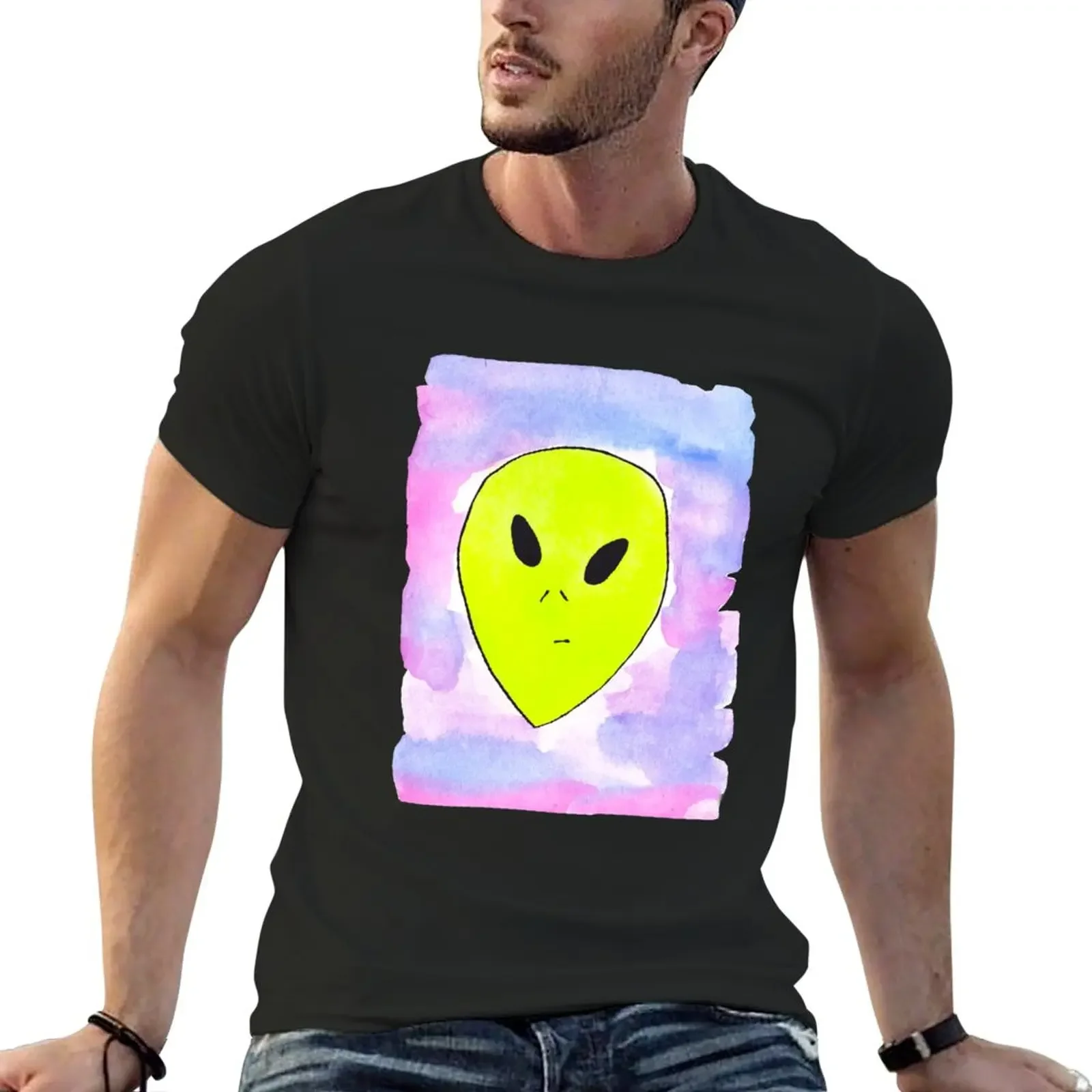 

Judgmental Alien Watercolor T-Shirt blacks Short sleeve tee new edition T-shirt men