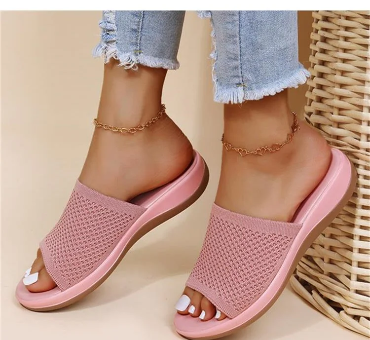 Sandals Women 2022 Breathable Knitting Summer Sandals With Low Heels Slippers Casual Zapatos Mujer Comfort Summer Shoes Women