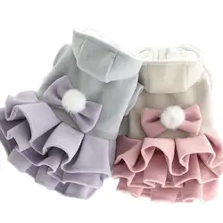 Dogs and Cats Winter Dress Tutu Hairball&Bow Design Female Pet Puppy Warm Coat Outfit