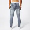 Two tone distressed patchwork jeans for men trendy jeans for summer thin straight leg pants slim fit small leg distressed jeans 4